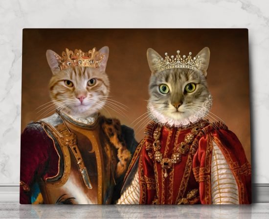 custom pet portrait, pet portrait custom, multiple pet portrait, 2 pet portrait, renaissance pet portrait, king and queen portrait