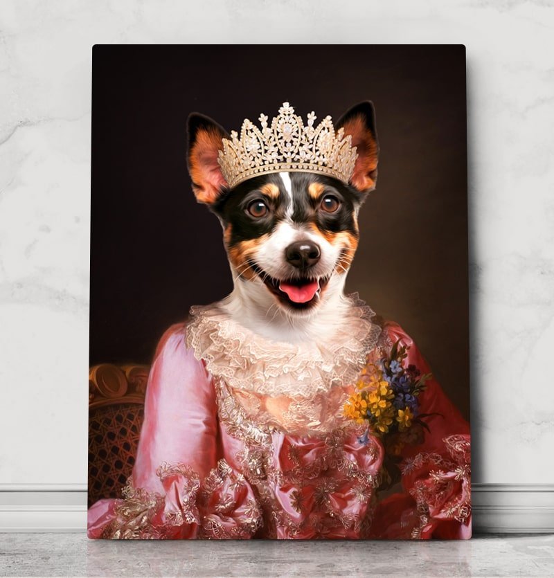 Royal pet portrait canvas, dog fashion dress costume, Cute Princess Lace Bow dress