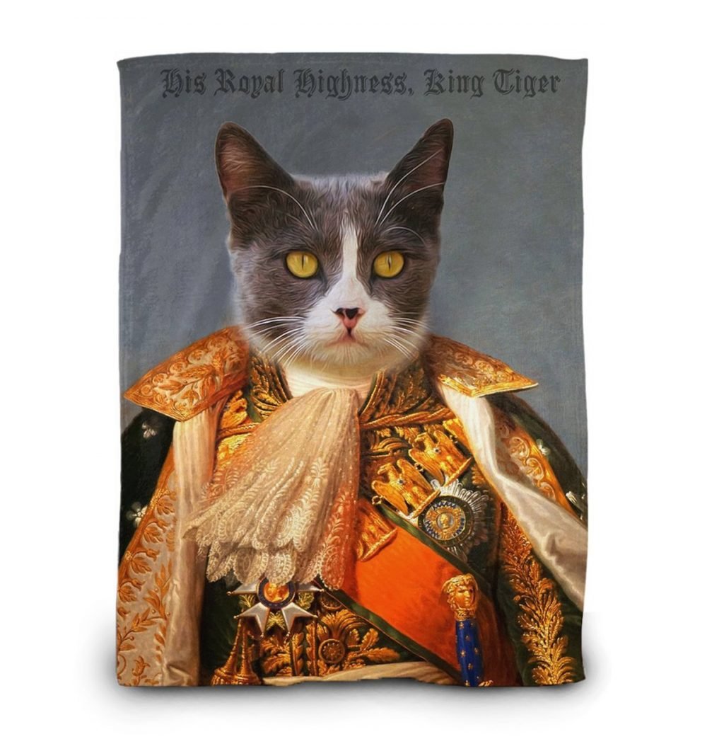 Royal Pet Portrait printed on Blanket, fleece blanket father's day, mother's day per gift